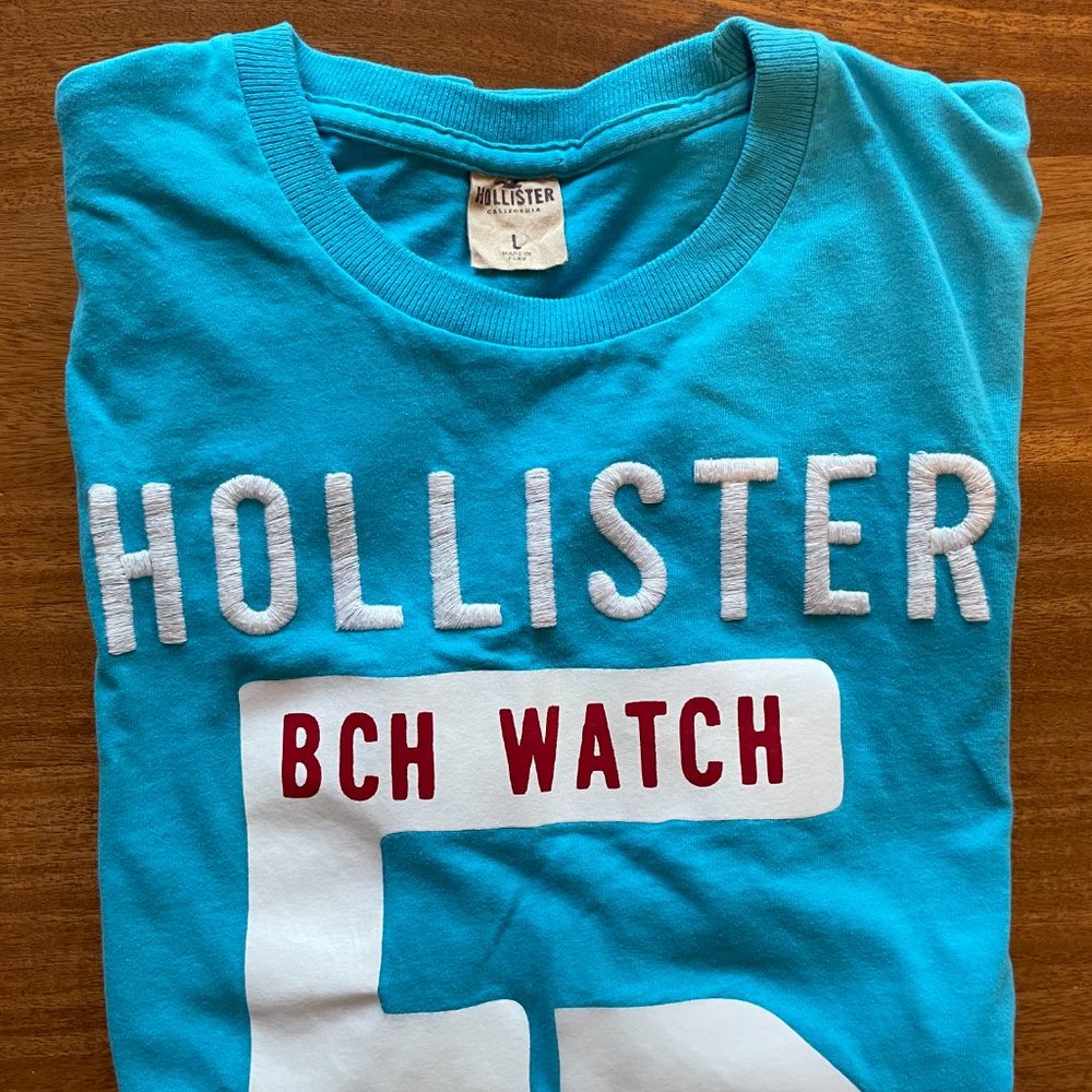 Hollister Men’s Large Aqua Blue Front Logo Short Sleeve Soft Tee Shirt Top - Picture 15 of 16